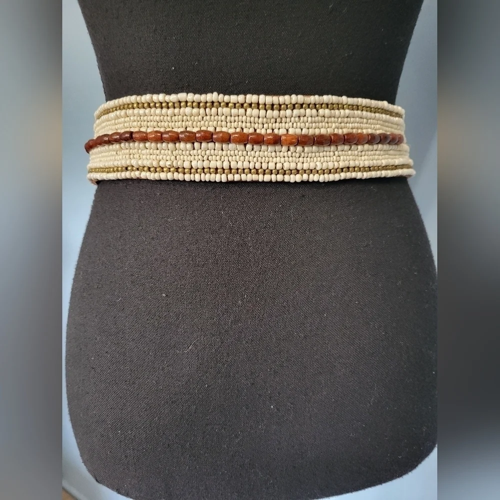 Tommy Bahama Beaded Boho Leather Belt M Brown
